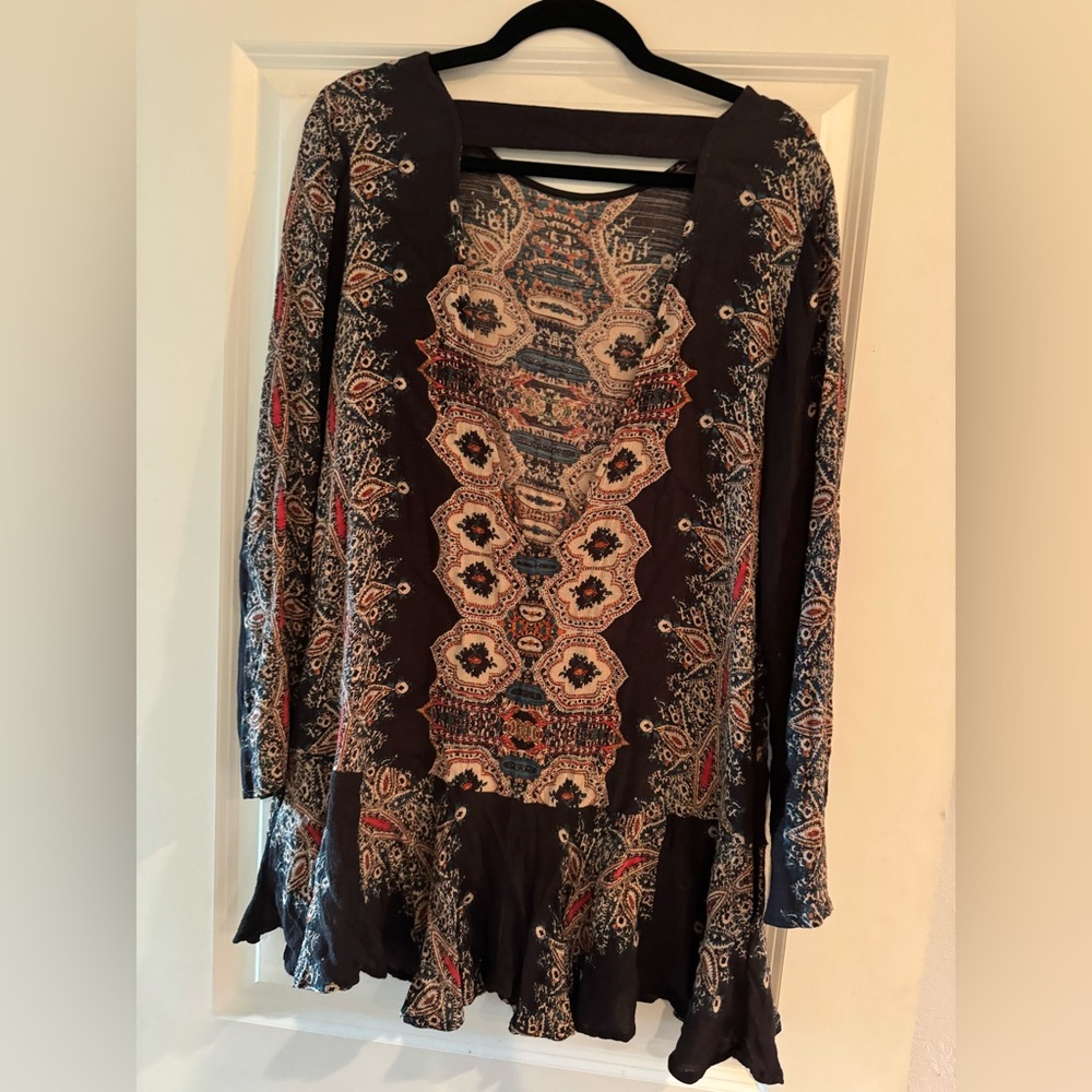 Free People Long Sleeve Deep V Back Tunic